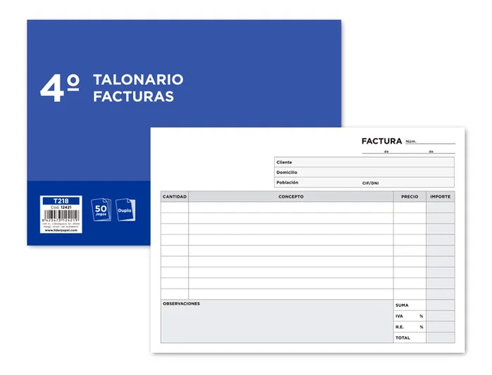 Liderpapel Talonario de facturas cuarto apaisado con I.V.A. (Original y copia) Liderpapel Talonario de facturas cuarto apaisado con I.V.A. (Original y copia)