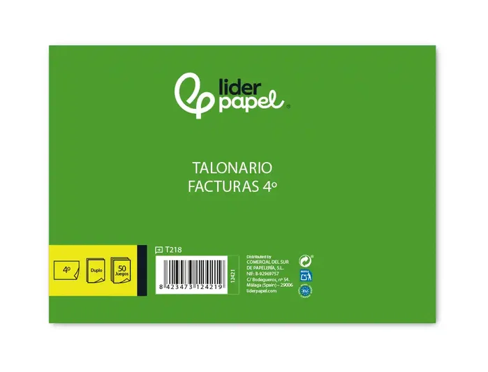 Liderpapel Talonario de facturas cuarto apaisado con I.V.A. (Original y copia) Liderpapel Talonario de facturas cuarto apaisado con I.V.A. (Original y copia)