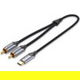 Vention BGUHH Cable Conversor USB Tipo-C Macho a 2 RCA Macho 2m Gris, Audio Hi-Fi, Cancelación Ruido, Chip Decodificador