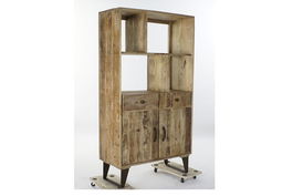 DKD Home Decor Estanteria Cottage Estilo Rústico Natural Mango y Metal 95 x 44 x 172 cm con 2 Cajones y 2 Puertas