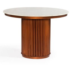 DKD Home Decor Mesa Comedor Moderno Blanco Cobrizo Marmol Metal 110 x 76 x 110 cm
