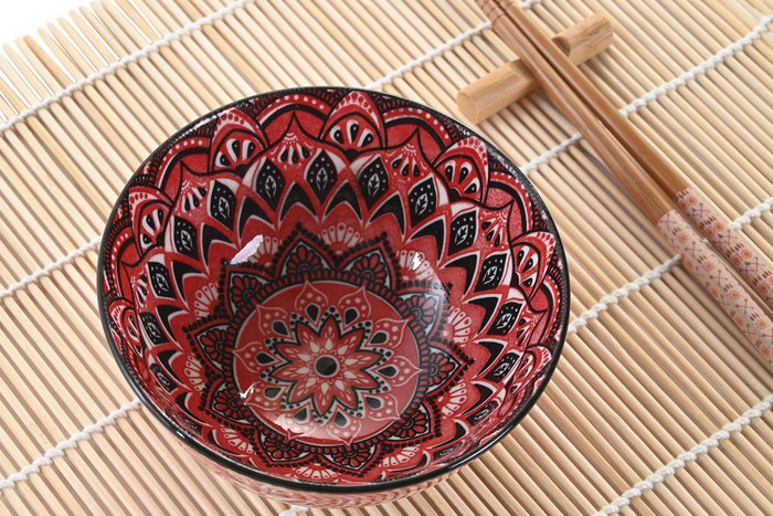 DKD Home Decor Sushi Set 16 Piezas Mandala Fucsia en Bambú y Gres