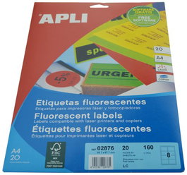 Etiquetas Adh.Impr.Apli A4 Fluor Rojo Ls-Cp C.Romos Blister 20H 99,1X67,7 Mm 160 Uds.(02876)