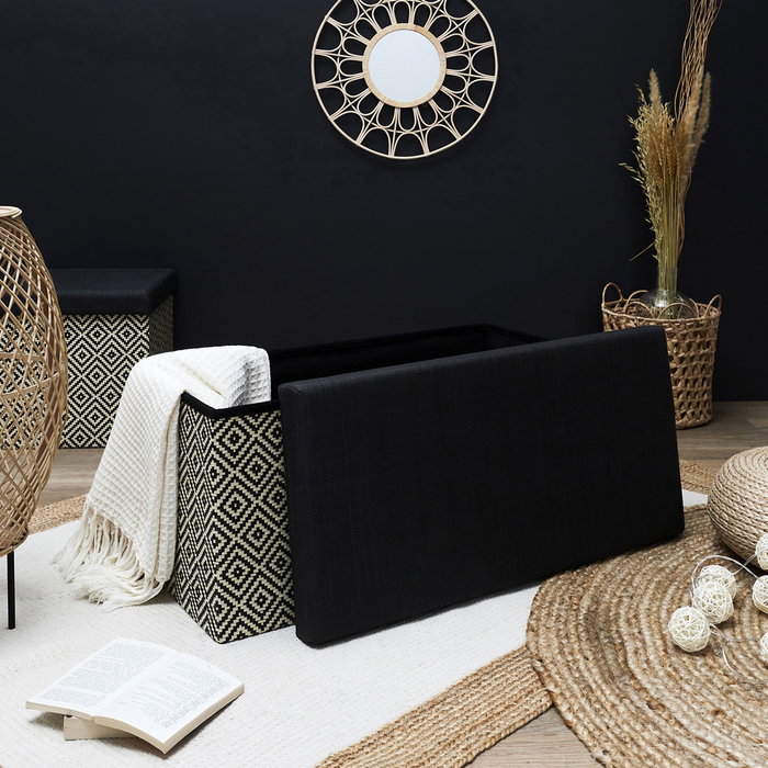 Home Deco Factory Banco-Puf Plegable Trenzado Negro Mirage 76x38 cm