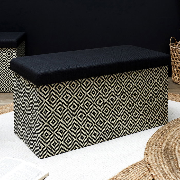 Home Deco Factory Banco-Puf Plegable Trenzado Negro Mirage 76x38 cm