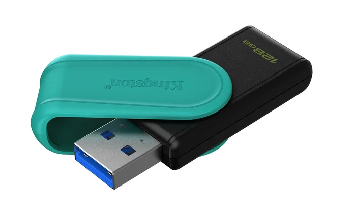 Kingston DataTraveler Exodia S 128GB - Pendrive USB 3.2 Gen 1 Tipo A con Tapa Giratoria, Negro Turquesa, Almacenamiento para PC, Mac, Linux y ChromeOS