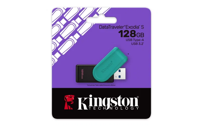 Kingston DataTraveler Exodia S 128GB - Pendrive USB 3.2 Gen 1 Tipo A con Tapa Giratoria, Negro Turquesa, Almacenamiento para PC, Mac, Linux y ChromeOS