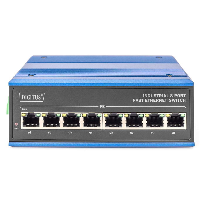 Digitus ASSMANN DN-650106 Switch Industrial de 8 Puertos Fast Ethernet (10/100) Unmanaged + 1 RJ45 Uplink, Metal para Montaje en Pared y Carril DIN