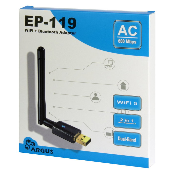 Inter-Tech Argus EP-119 Adaptador Wi-Fi 5 y Bluetooth 4.2 USB Inter-Tech Argus EP-119 Adaptador Wi-Fi 5 y Bluetooth 4.2 USB
