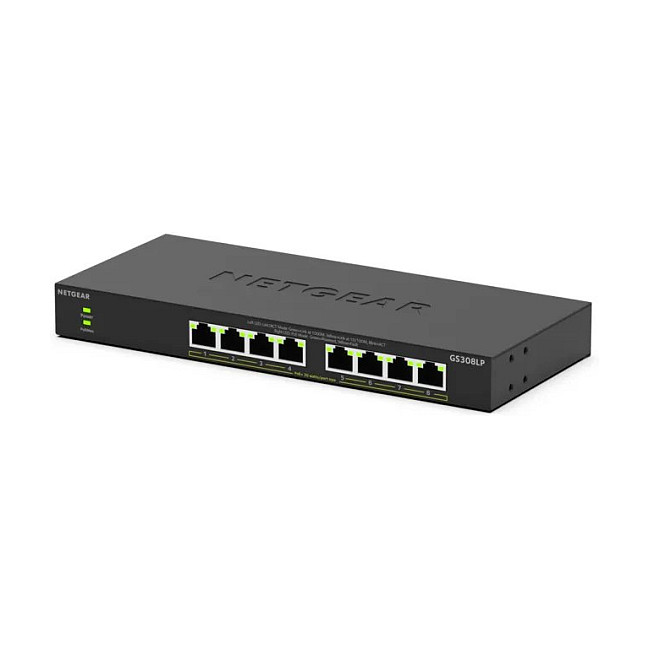 NETGEAR GS308LP Switch Gigabit Ethernet No Administrado 8 Puertos PoE+ (60W) Conmutación 16 Gbit/s para Desktop y Montaje en Pared, Negro