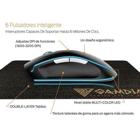 RATÓN GAMING GAMDIAS ZEUS E1 - SENSOR ÓPTICO - 1000/3200DPI - 125HZ - ILUMINACIÓN MULTICOLOR - CABLE USB 1.8M + ALFOMBRILLA NYX E1