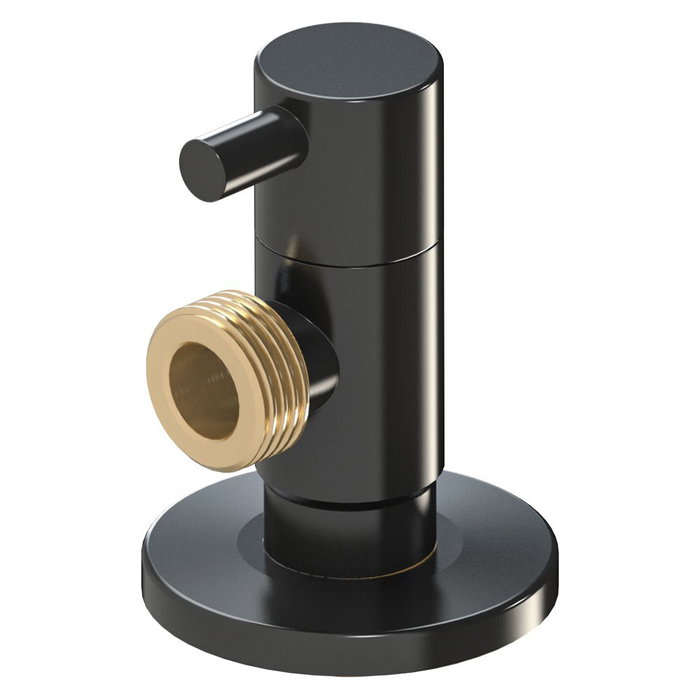 MT Válvula Escuadra Modelo Deco con Cierre Cerámico, Mando Redondo Antical, Negro, Roscas ½ x 3/8 Pulg