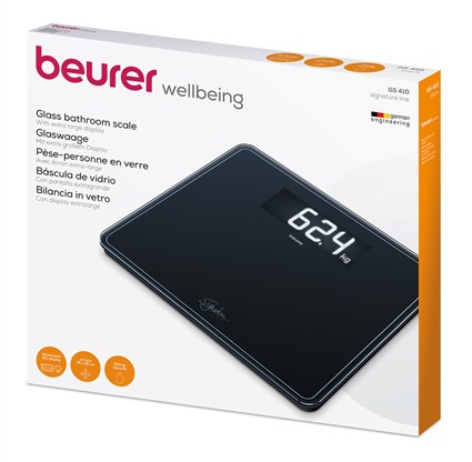 Beurer GS-410 Báscula Digital de Vidrio Negra con Pantalla LCD Grande, Capacidad 200 kg