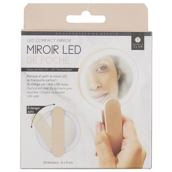Cosmetic Club Espejo de Bolsillo LED Recargable USB para Cosmético, Portátil y Plegable