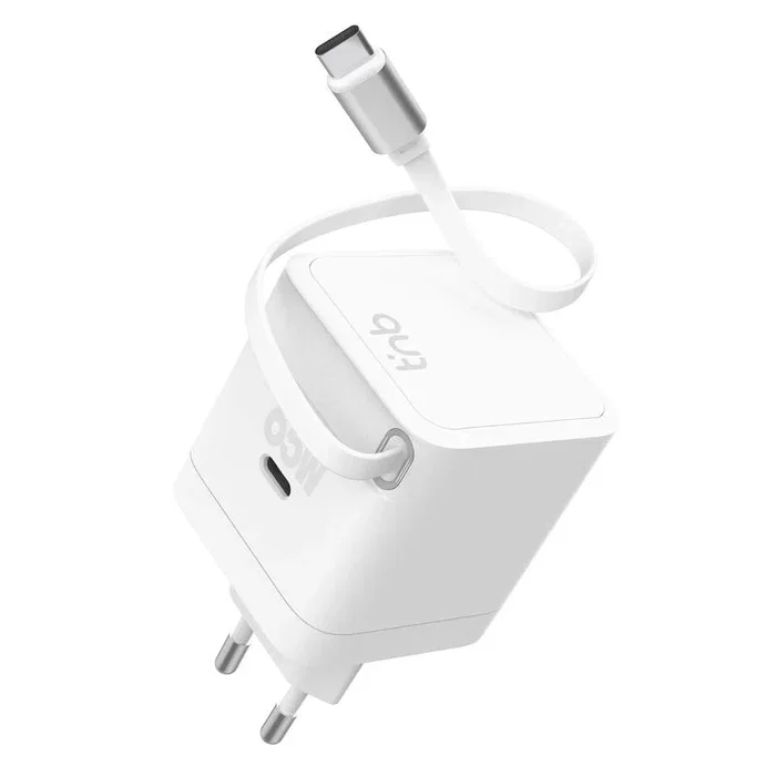 TNB Cargador GAN 65W con cable integrado Blanco TNB Cargador GAN 65W con cable integrado Blanco