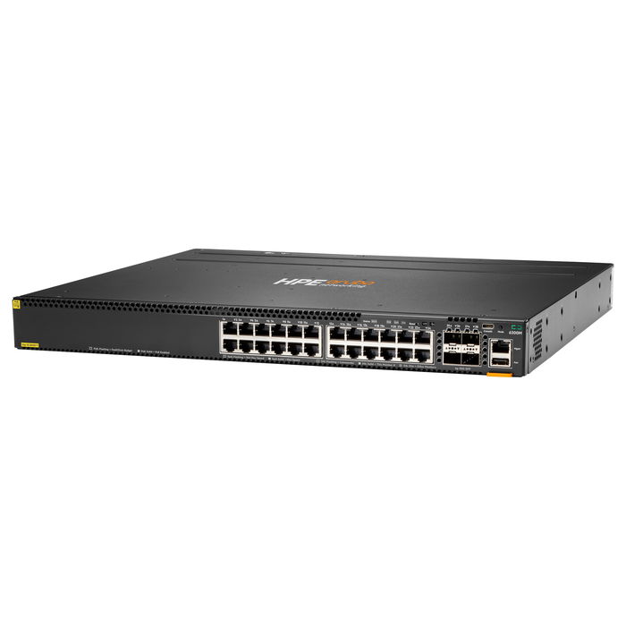 HPE Aruba Networking CX 6300M Switch 24x 1GbE PoE+ y 4x SFP56 puertos, gestionado L3, Clase 4 PoE, 720W, Montaje rack 1U