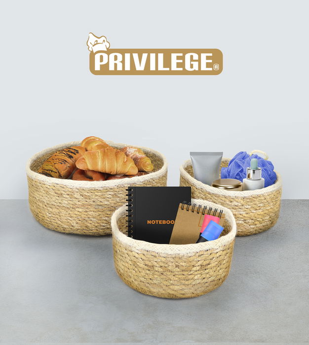 Privilege - Set de 3 Cestas de Mimbre Rojo para Almacenaje, Diámetros 20 cm / 23 cm / 26 cm (4 Cajas)