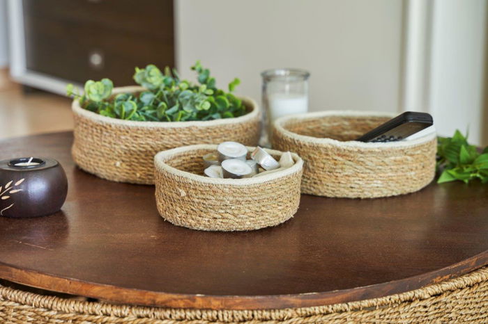 Privilege - Set de 3 Cestas de Mimbre Rojo para Almacenaje, Diámetros 20 cm / 23 cm / 26 cm (4 Cajas)