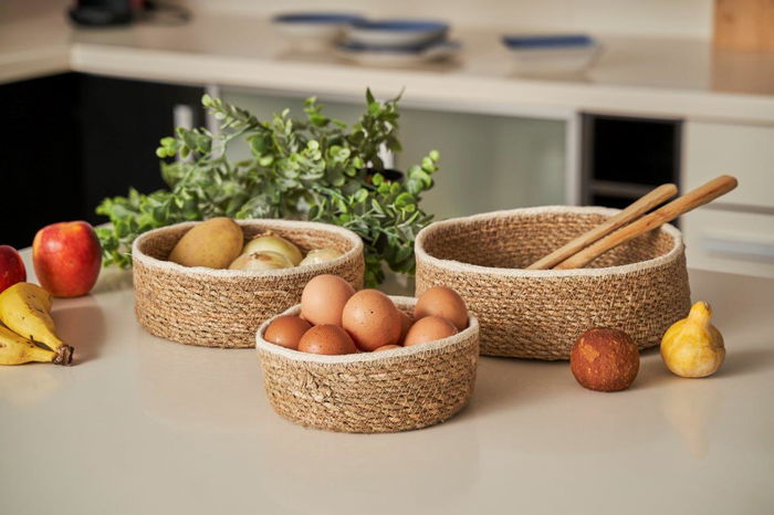 Privilege - Set de 3 Cestas de Mimbre Rojo para Almacenaje, Diámetros 20 cm / 23 cm / 26 cm (4 Cajas)