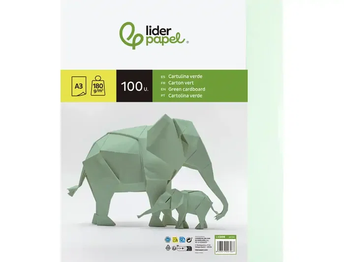 Liderpapel Cartulina A3 180g/m2 Verde Paquete 100 Hojas