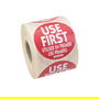 NCCO - RUF2R - Rollo de 500 etiquetas trilingüe "USE FIRST" - 5 x 5 cm - Blanco y rojo - Venta 1 unidad.