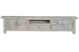 Giner y Colomer Mueble Tv Madera de Mango Blanco Envejecido 230 cm