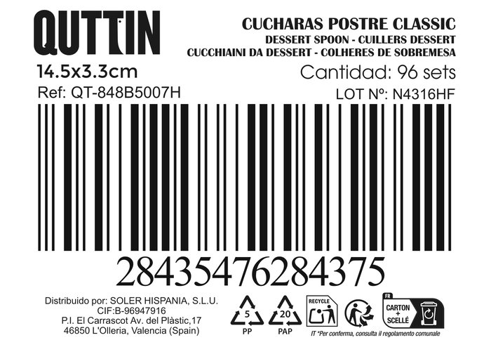 Inde Set 6 Cucharas de Postre Classic 1.5 mm de Grosor 14.5 cm (12 Cajas)