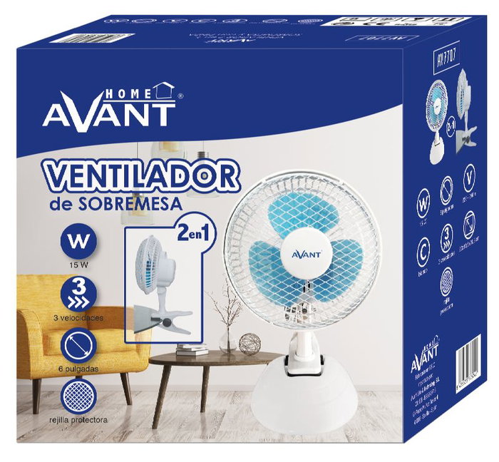 AVANT Ventilador 2 en 1 Sobremesa y Pinza, 6 Pulgadas (15 cm), 15W, 3 Velocidades, Modelo AVANT