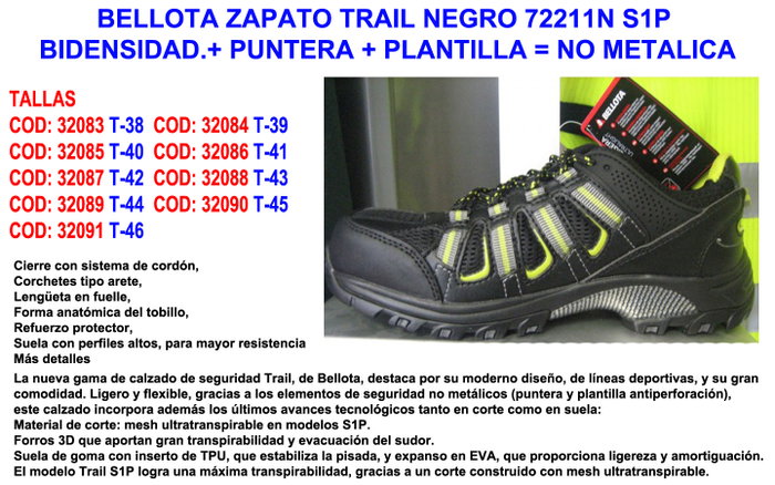 BELLOTA Zapato TRAIL 72211N Nº38 S1P No Metal BELLOTA Zapato TRAIL 72211N Nº38 S1P No Metal