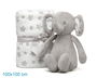 KioKids Elefante De Peluche Gris Con Mantita De Estrellas +0 Meses 25cm Peluche 100x100cm Manta Poliéster Suave Regalo Bebé