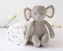 KioKids Elefante De Peluche Gris Con Mantita De Estrellas +0 Meses 25cm Peluche 100x100cm Manta Poliéster Suave Regalo Bebé