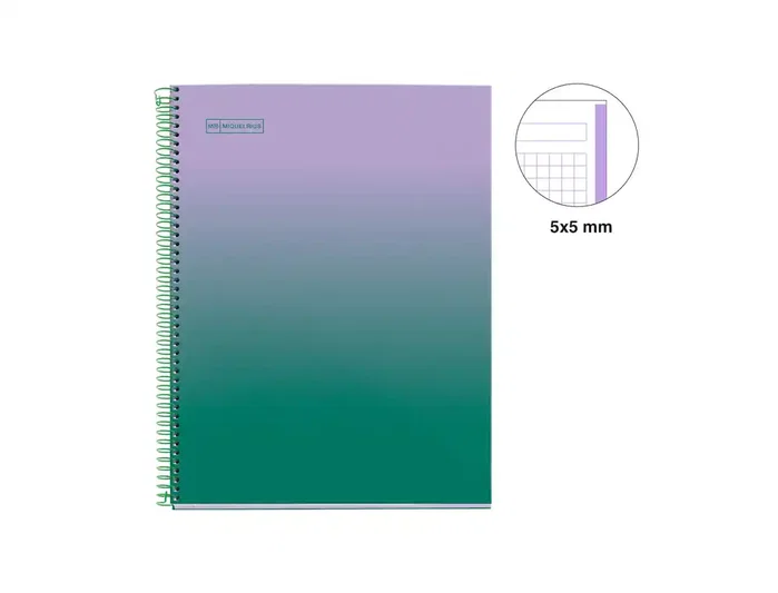 Miquelrius Cuaderno Espiral Gradient A4 80 Hojas Cuadriculado Lavanda y Verde
