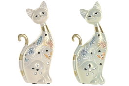 DKD Home Decor Figura de Gato en Resina Surtida Verde y Beige