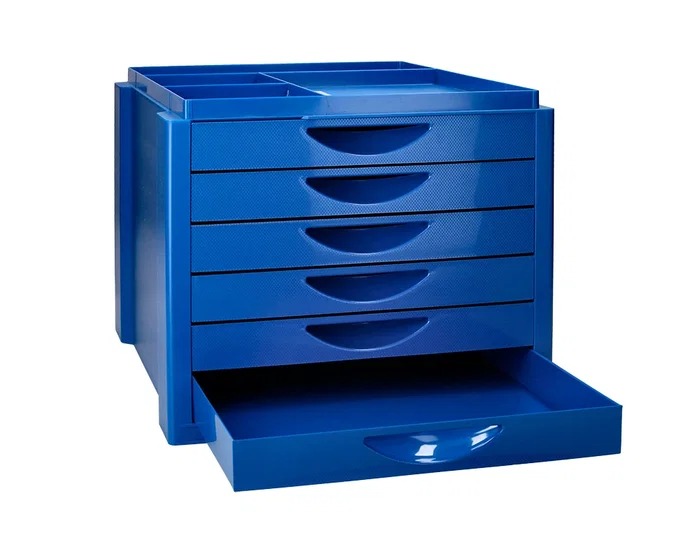 Q-connect Fichero Cajones Sobremesa 6 Cajones Organizador Azul Opaco para DIN A4 Folio Subcarpetas
