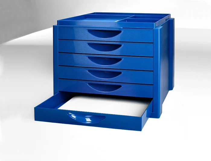 Q-connect Fichero Cajones Sobremesa 6 Cajones Organizador Azul Opaco para DIN A4 Folio Subcarpetas
