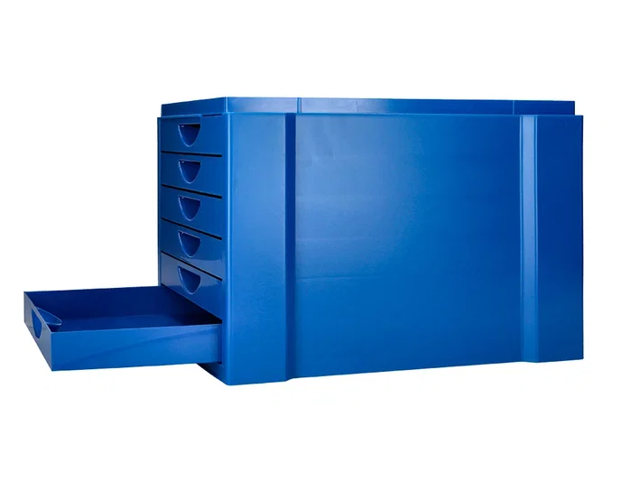 Q-connect Fichero Cajones Sobremesa 6 Cajones Organizador Azul Opaco para DIN A4 Folio Subcarpetas