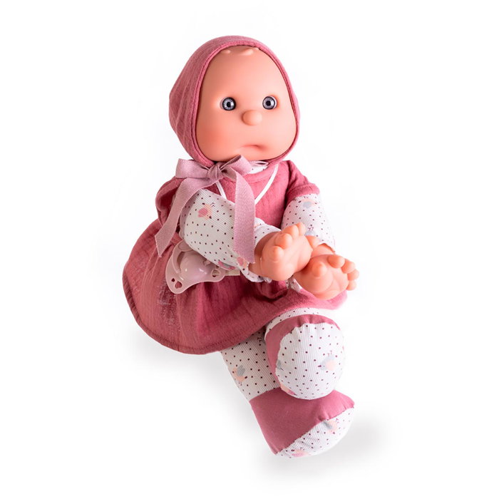 Muñecas Antonio Juan Mi Primer Antonio Juan Dolly Musical para Niña, 36 cm, Cuerpo Suave con Cabeza de Vinilo, Vestido Rosa y Capota, Incluye Chupete - 83206