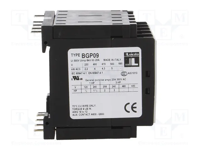 LOVATO ELECTRIC Contactor BG 3-polar 9A 24VDC LOVATO ELECTRIC Contactor BG 3-polar 9A 24VDC