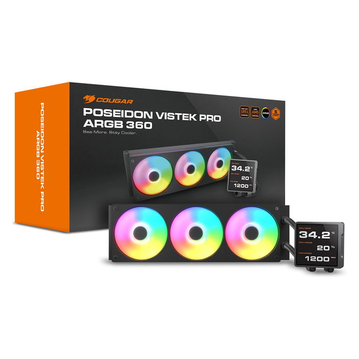 Cougar Refrigeración Líquida CPU Poseidon Vistek Pro 360 ARGB, Sistema de refrigeración líquida todo en uno para Procesador, 12 cm, Negro