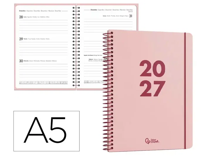 Liderpapel Agenda de oficina 2027 Espiral Basic Semana Vista A5 Rosa Bilingüe Liderpapel Agenda de oficina 2027 Espiral Basic Semana Vista A5 Rosa Bilingüe
