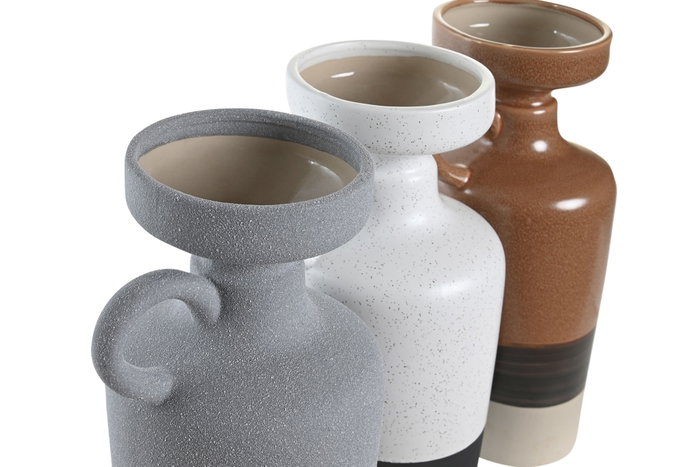 DKD Home Decor Set de 3 Jarrones de Porcelana Surtidos en Gris, Terracota y Blanco DKD Home Decor Set de 3 Jarrones de Porcelana Surtidos en Gris, Terracota y Blanco