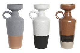 DKD Home Decor Jarron Boho Gris Terracota Porcelana 11 x 28 x 13.3 cm (3 Unidades)