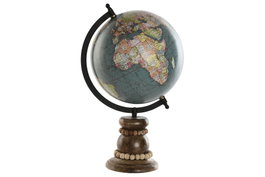 DKD Home Decor Globo Terráqueo PVC con Mango y Bolitas Marrón