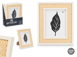 Giftdecor Portafotos Natural Cuerda Madera MDF y Vidrio Blanco y Natural 15 x 20 cm (Set de 12)