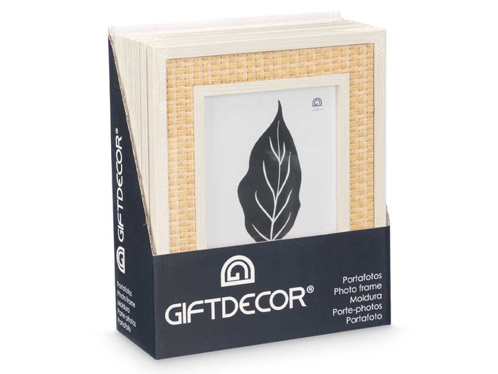 Giftdecor Portafotos Natural Cuerda Madera MDF y Vidrio Blanco y Natural 15 x 20 cm (Set de 12)