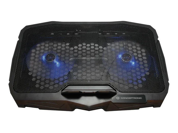 Conceptronic THANA07B Base de Refrigeración para Laptop 43.2 cm (17") con 2 Ventiladores USB, Iluminación LED Azul, Ergonómica, Negro