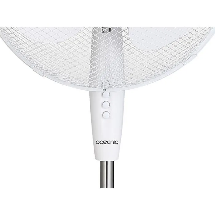 OCEANIC Ventilador de Pie 45W 40cm Oscilación, Altura Ajustable hasta 120cm, 3 Velocidades, Flujo de Aire Ajustable, Blanco