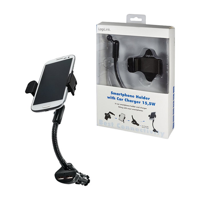LogiLink Soporte y cargador de smartphone para coche, 15.5W