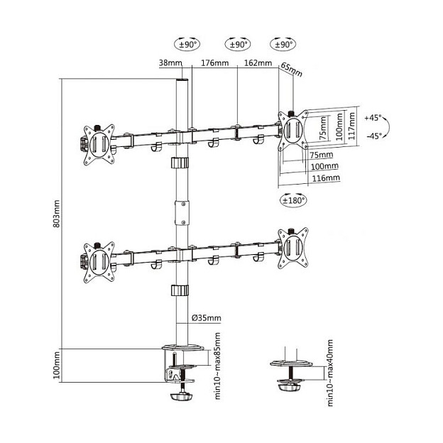 EQUIP Soporte de Monitor Giratorio 360° para Pantallas VESA de 17" a 32" (hasta 9 kg), Negro EQUIP Soporte de Monitor Giratorio 360° para Pantallas VESA de 17" a 32" (hasta 9 kg), Negro