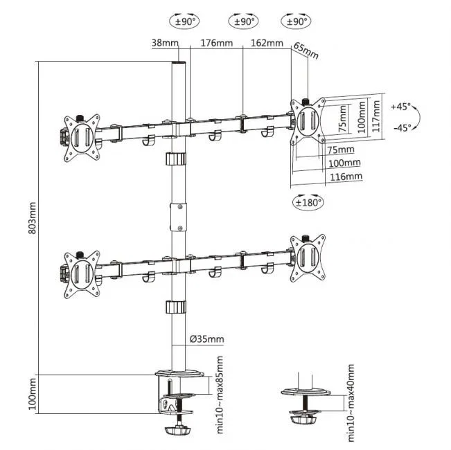 EQUIP Soporte de escritorio articulado para 4 monitores de 17''-32''